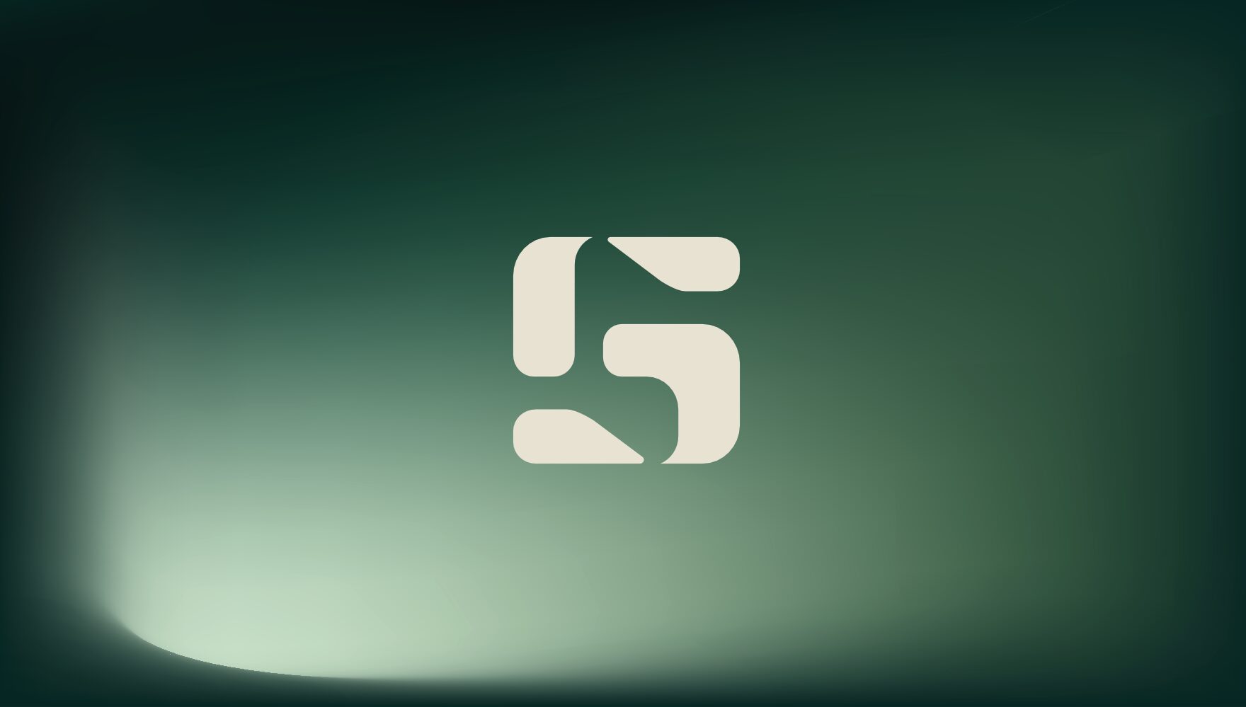 FIG.02 — the Saga symbol in cream on a soft green gradient field